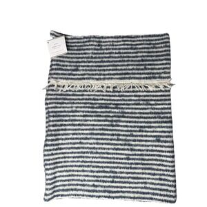 Pottery Barn Cozy Ticking Stripe Faux Mohair Pillow Cover Sham Ivory‎ Navy NEW